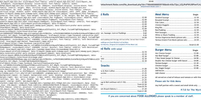 Out of the Blue Catering Menu