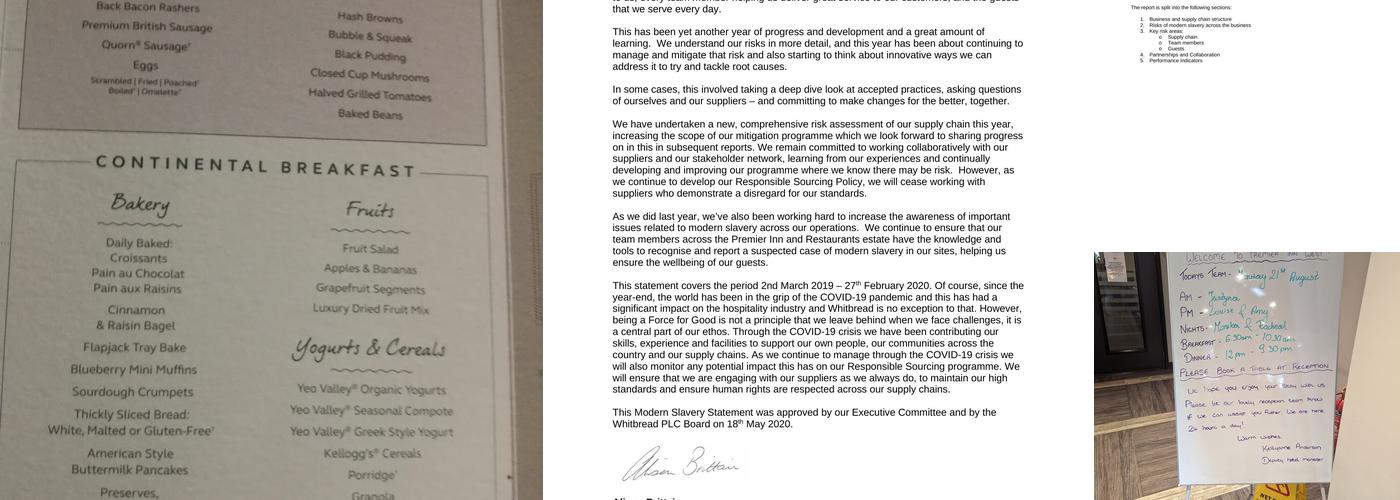 Premier Inn Inverness West hotel Menu