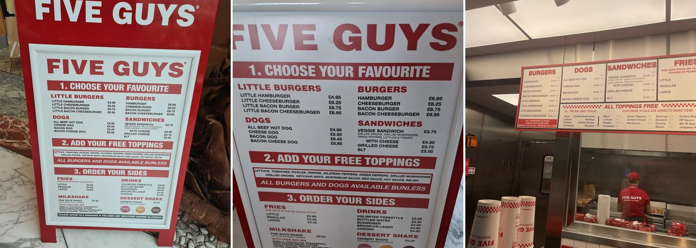 Five Guys Trafford Centre Menu