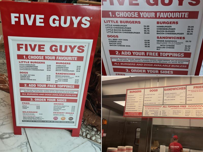 Five Guys Trafford Centre Menu