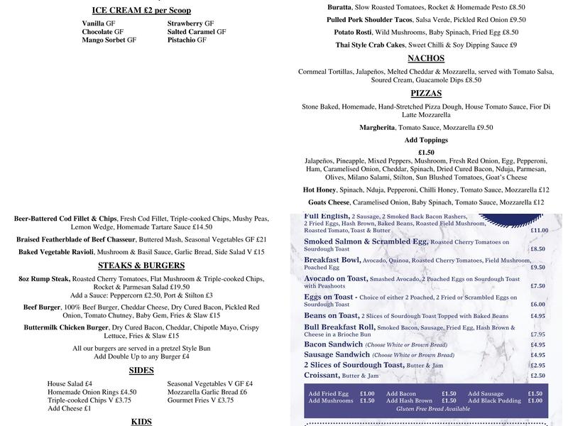 Black Bull Inn Menu