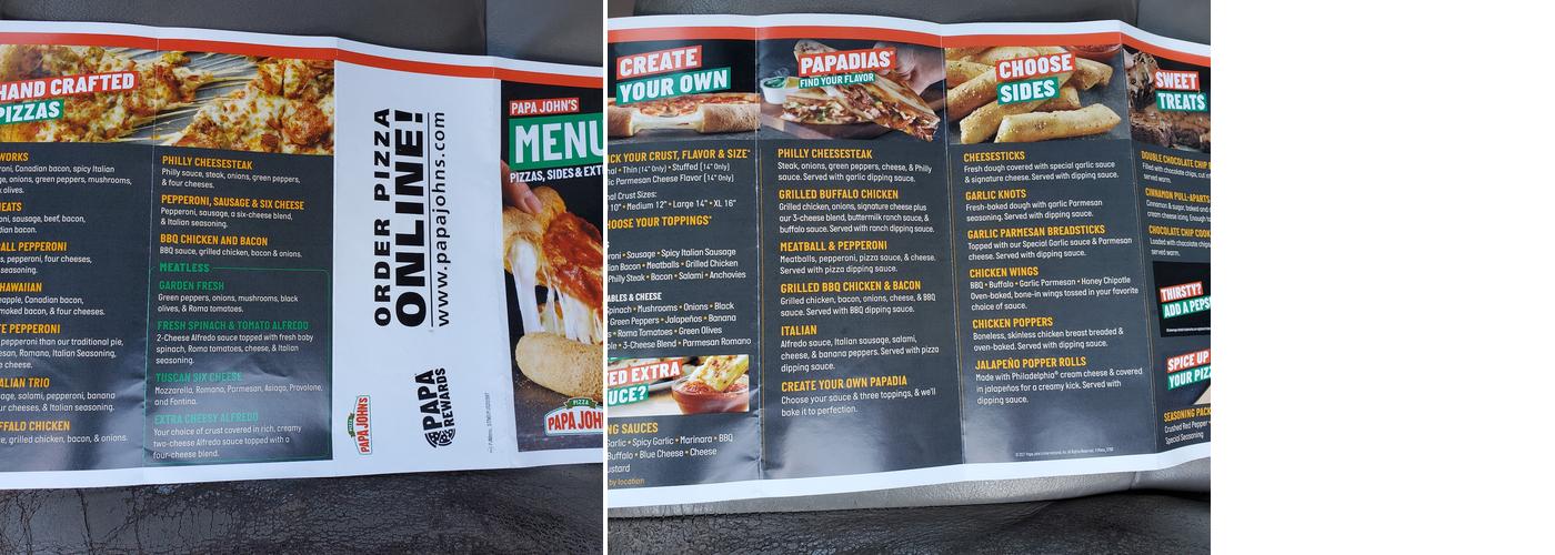 Papa Johns Pizza Menu