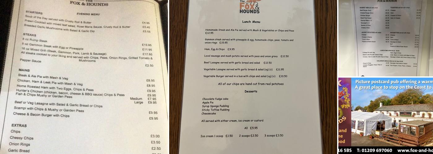 Fox & Hounds Inn Menu