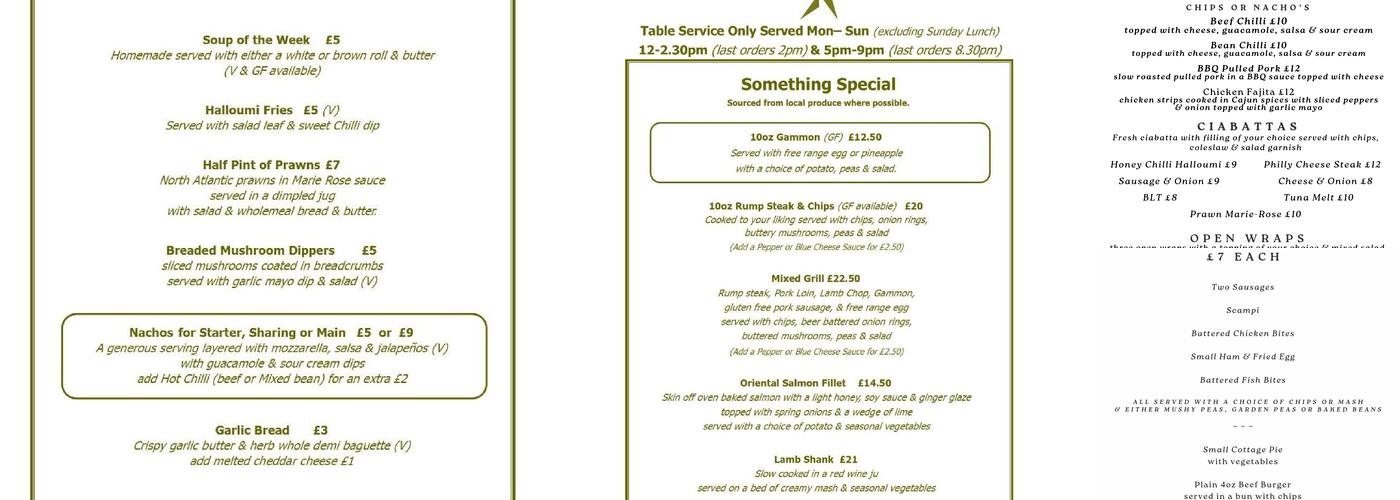 The Star Inn Vogue Limited Menu