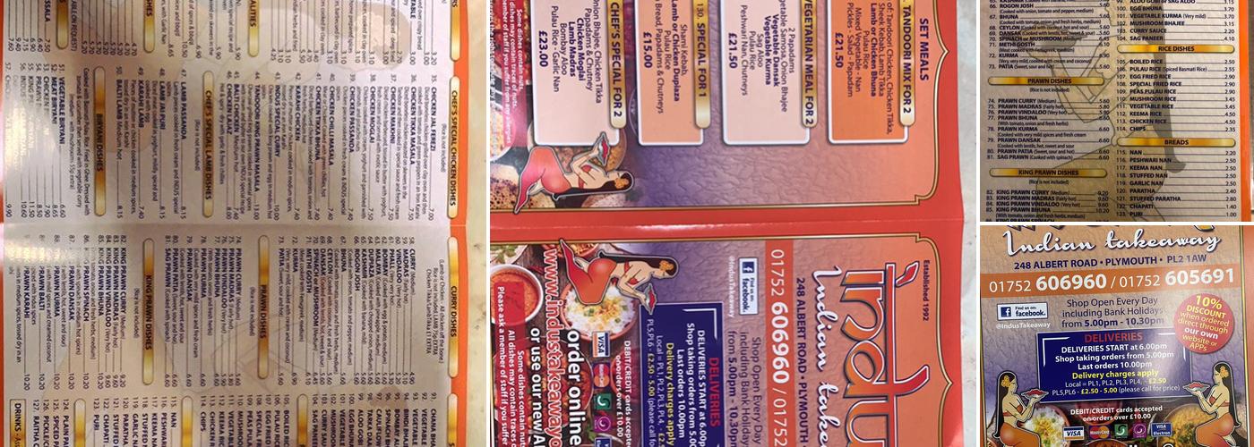 Indus Takeaway Menu