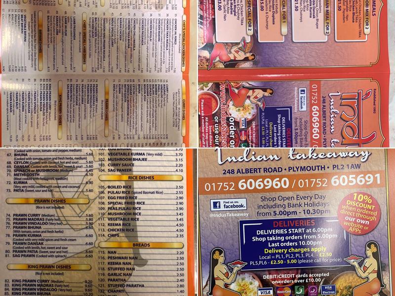 Indus Takeaway Menu