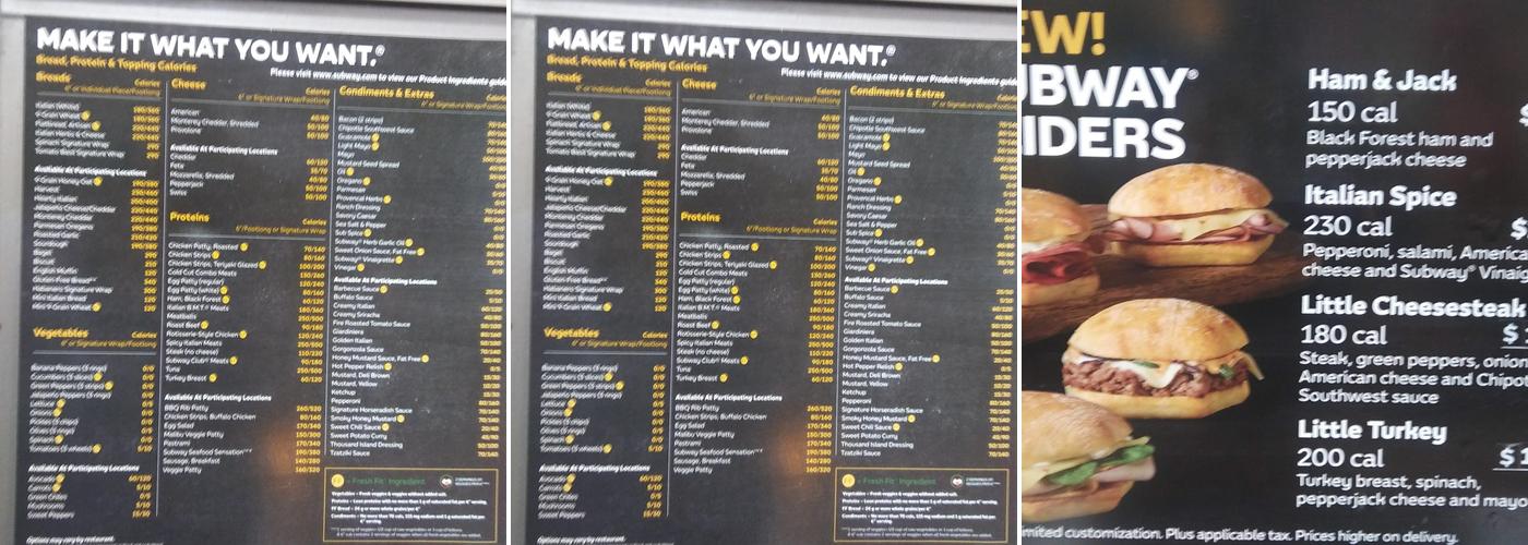 Subway Menu