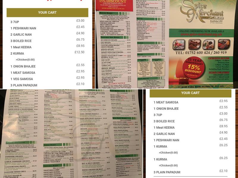 Spice Merchant Menu