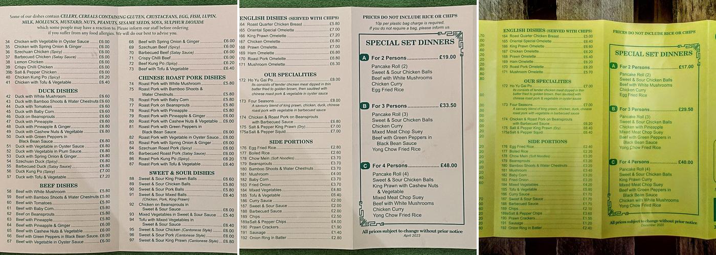 The Oriental Chinese Takeaway Menu