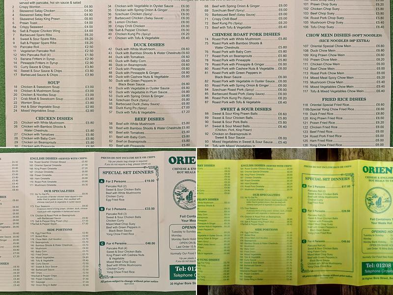 The Oriental Chinese Takeaway Menu