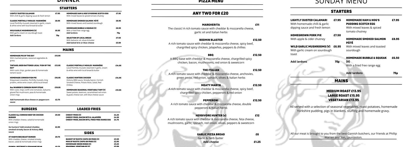 The St Mabyn Inn Menu