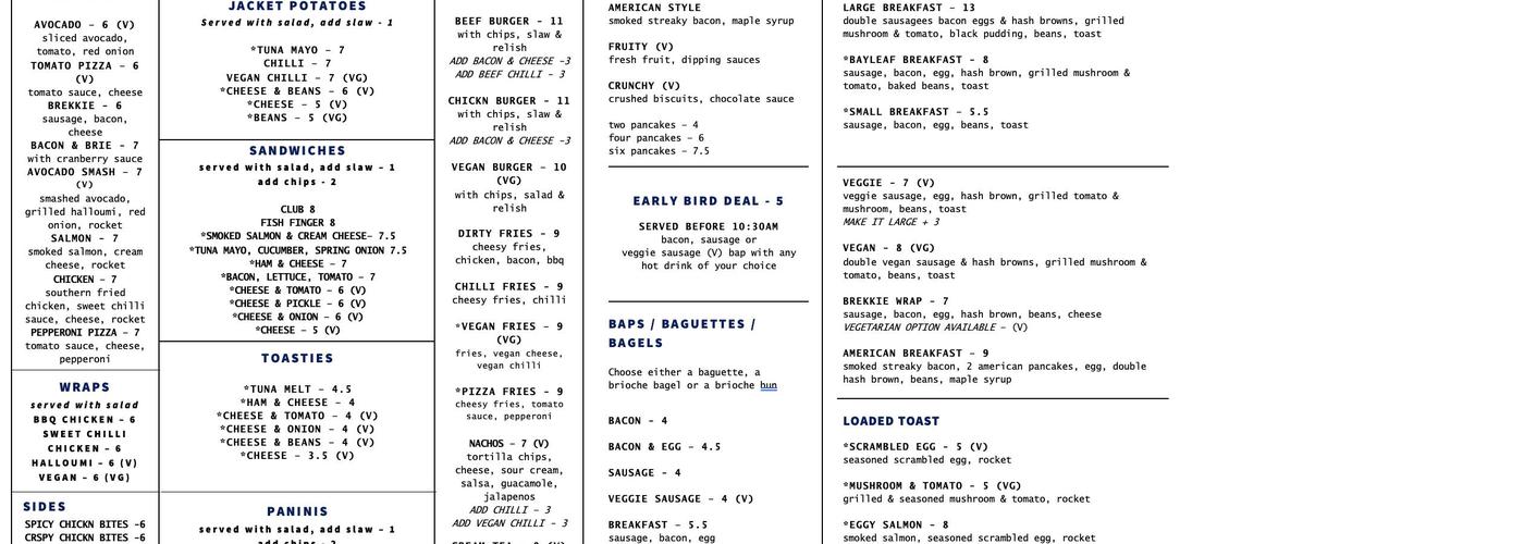 The Bayleaf Cafe & Bar Menu