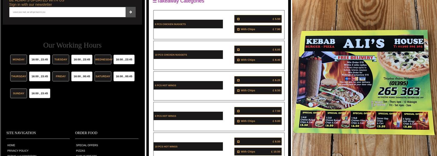 Ali's Kebab Shop Menu