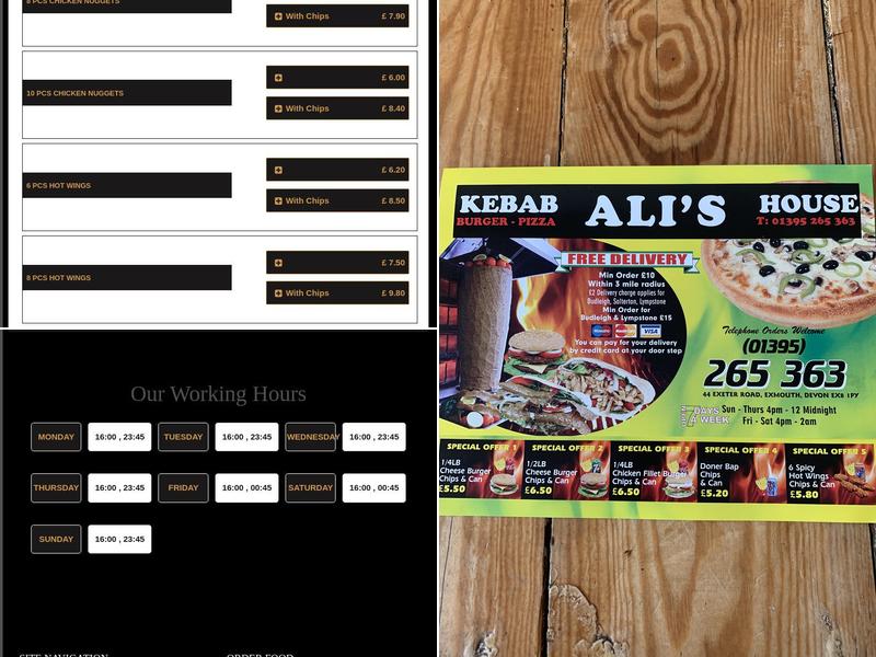 Ali's Kebab Shop Menu