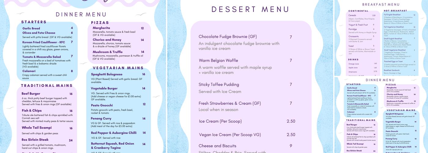 Unison Croyde Bay Holiday Resort Menu