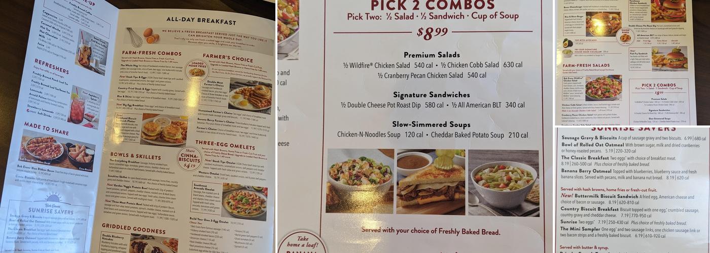 Bob Evans Menu