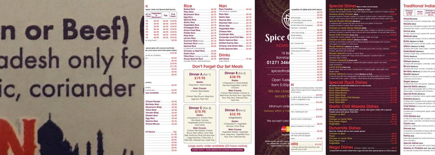 Spice Of India Menu