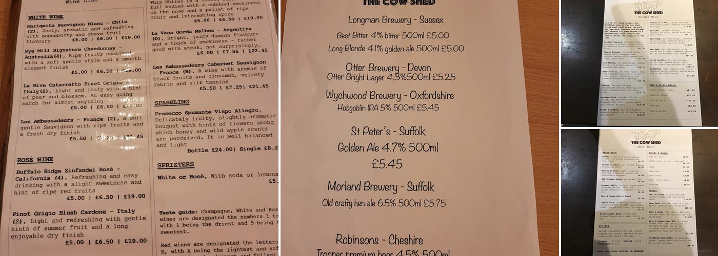 The Cow Shed Menu