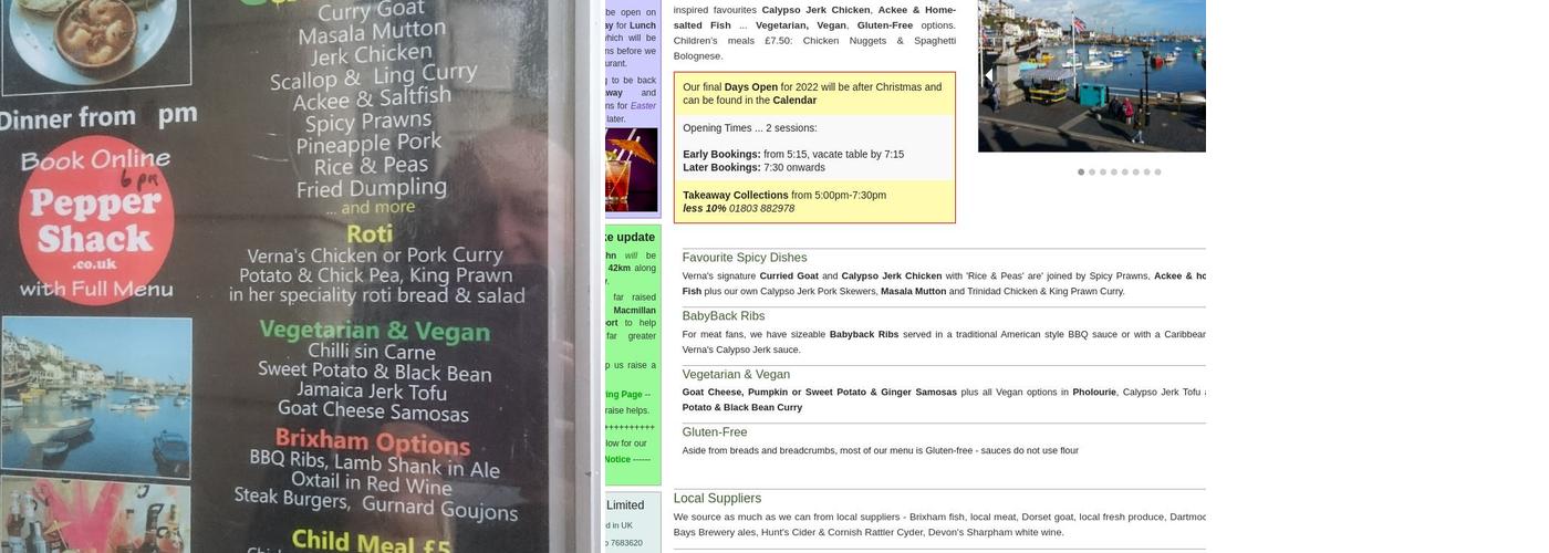 Verna's Pepper Shack Takeaway Menu