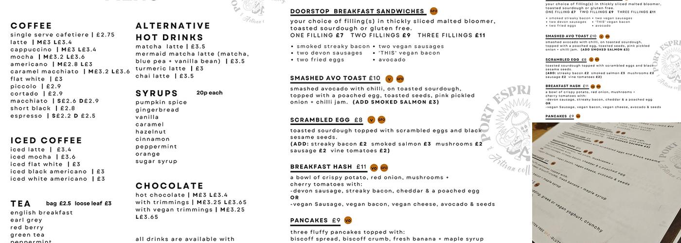 Port Espresso Menu