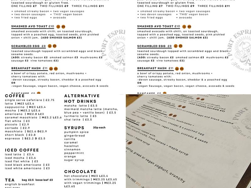 Port Espresso Menu