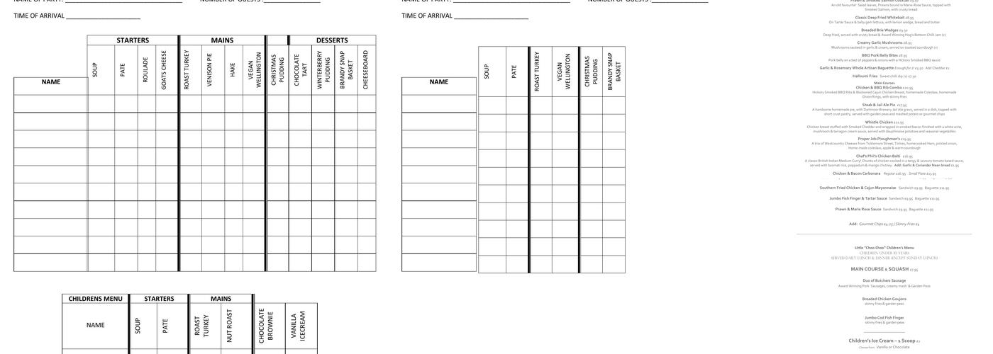 The Railway Inn Menu