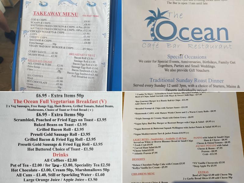 The Ocean Cafe Bar & Restaurant Menu