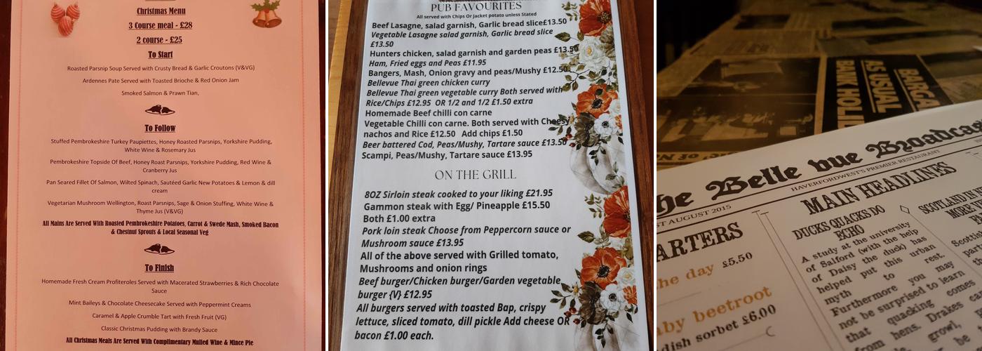 Belle Vue Bar & Restaurant Menu