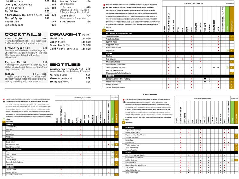 The View Bar & Cafe Menu