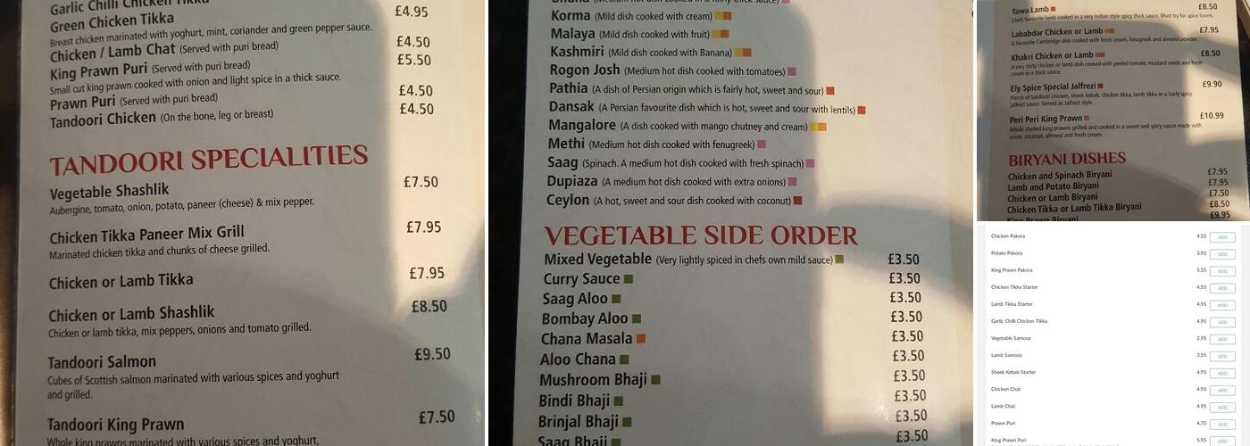 Ely Spice Menu