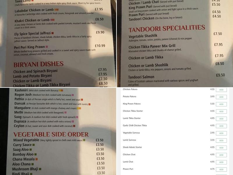 Ely Spice Menu