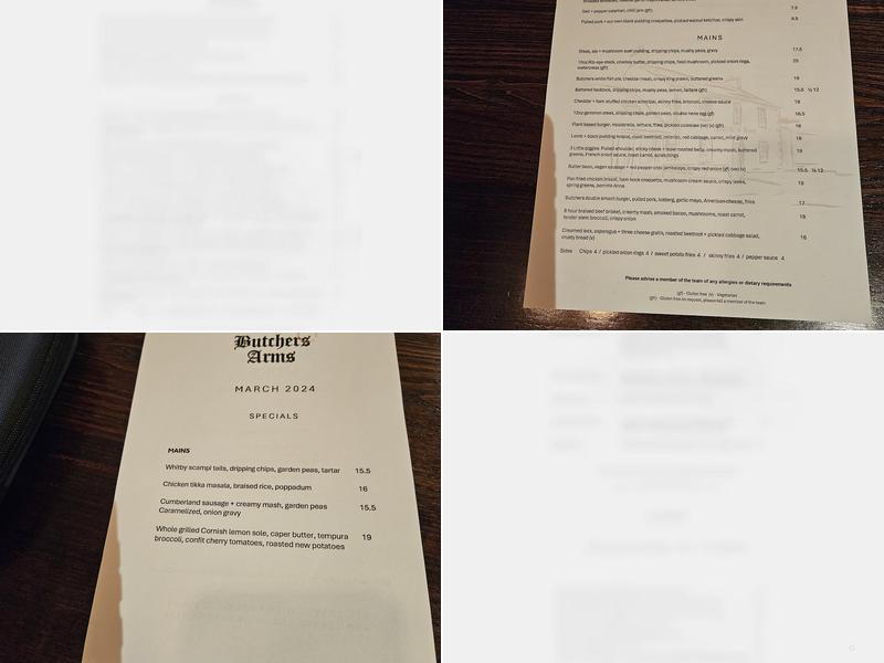 The Butchers Arms Menu