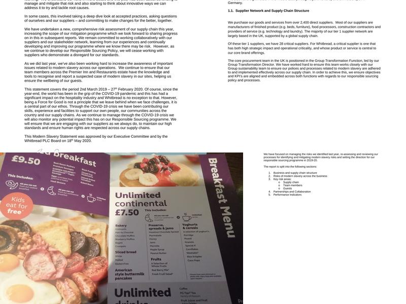 Premier Inn Penrith hotel Menu