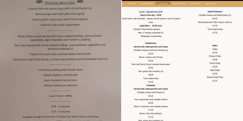 Drake's Café Menu