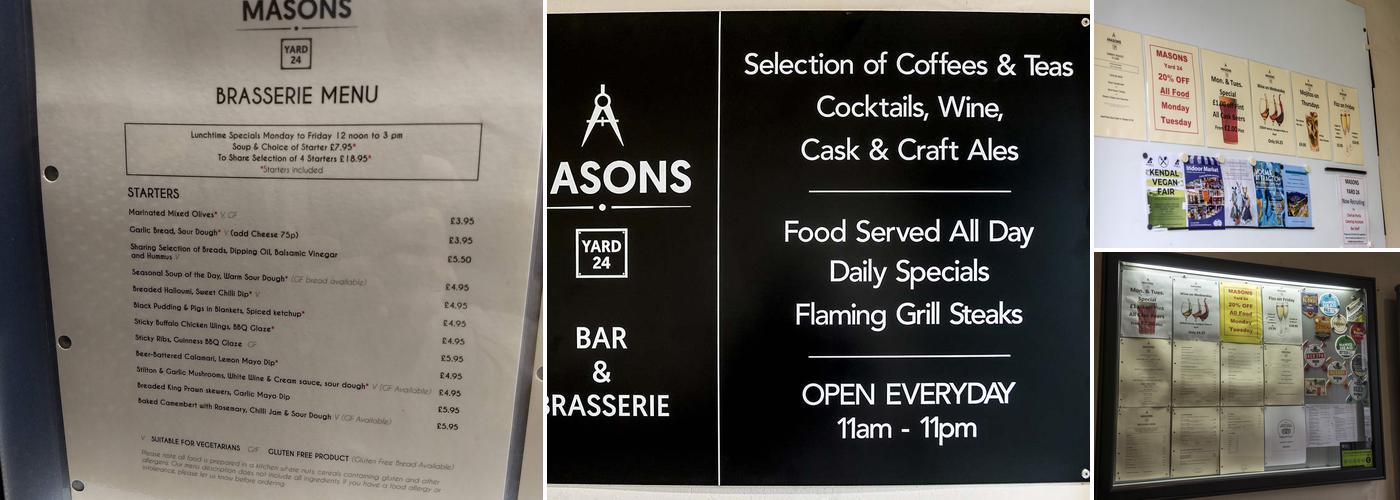 Masons Yard 24 Menu