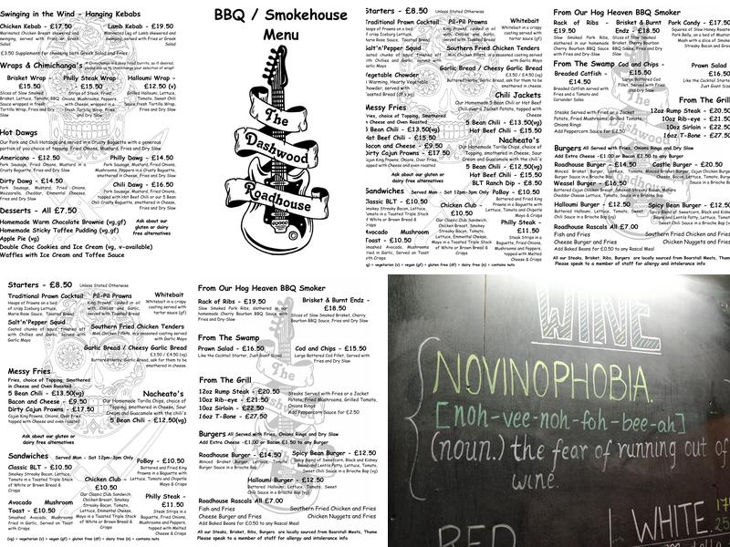 The Dashwood Roadhouse Menu