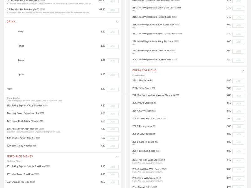 New Peking Express Menu