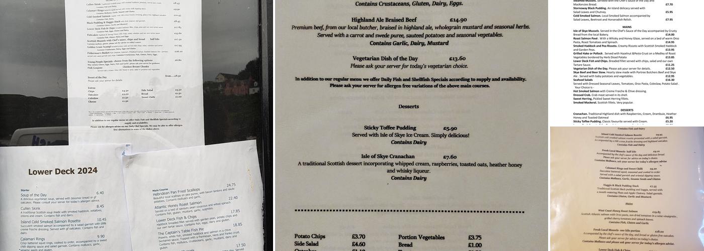 The Lower Deck Seafood Restaurant Menu