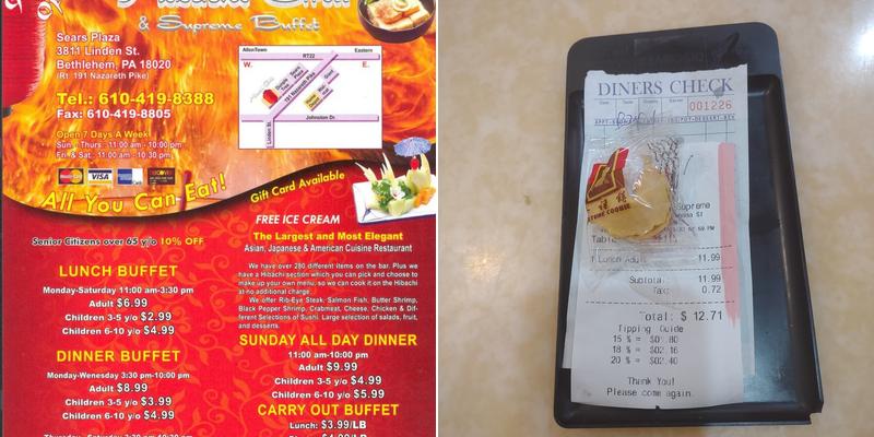 Hibachi Grill and Supreme Buffet Menu