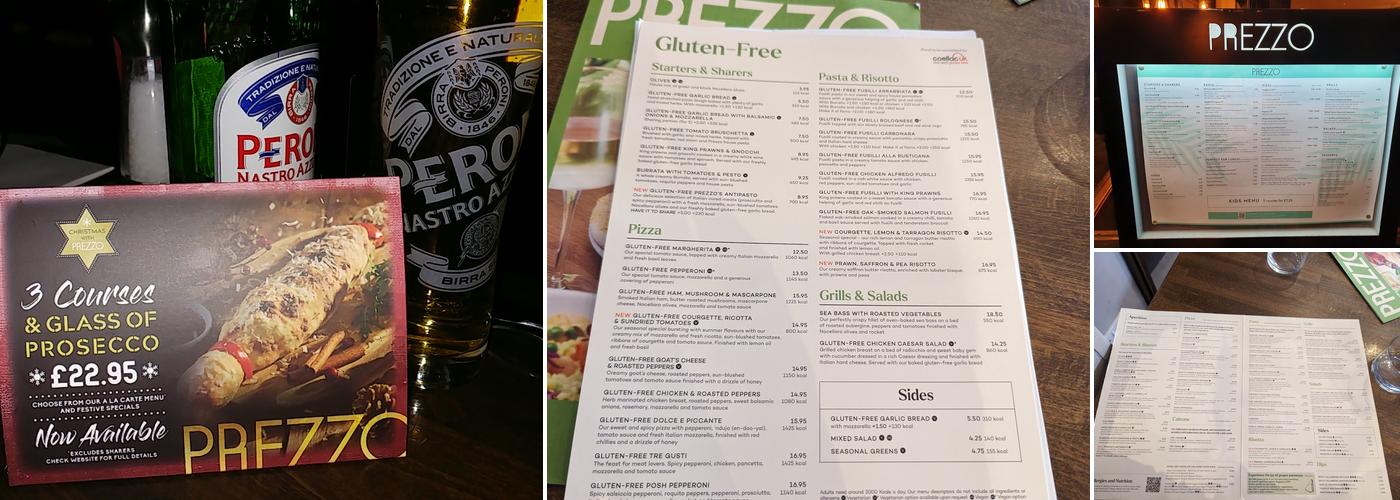 Prezzo Italian Restaurant Salisbury Menu