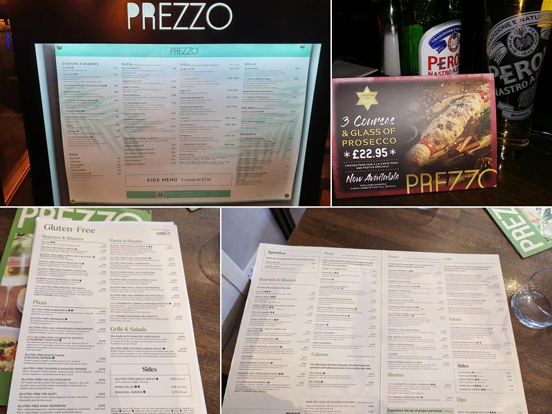 Prezzo Italian Restaurant Salisbury Menu