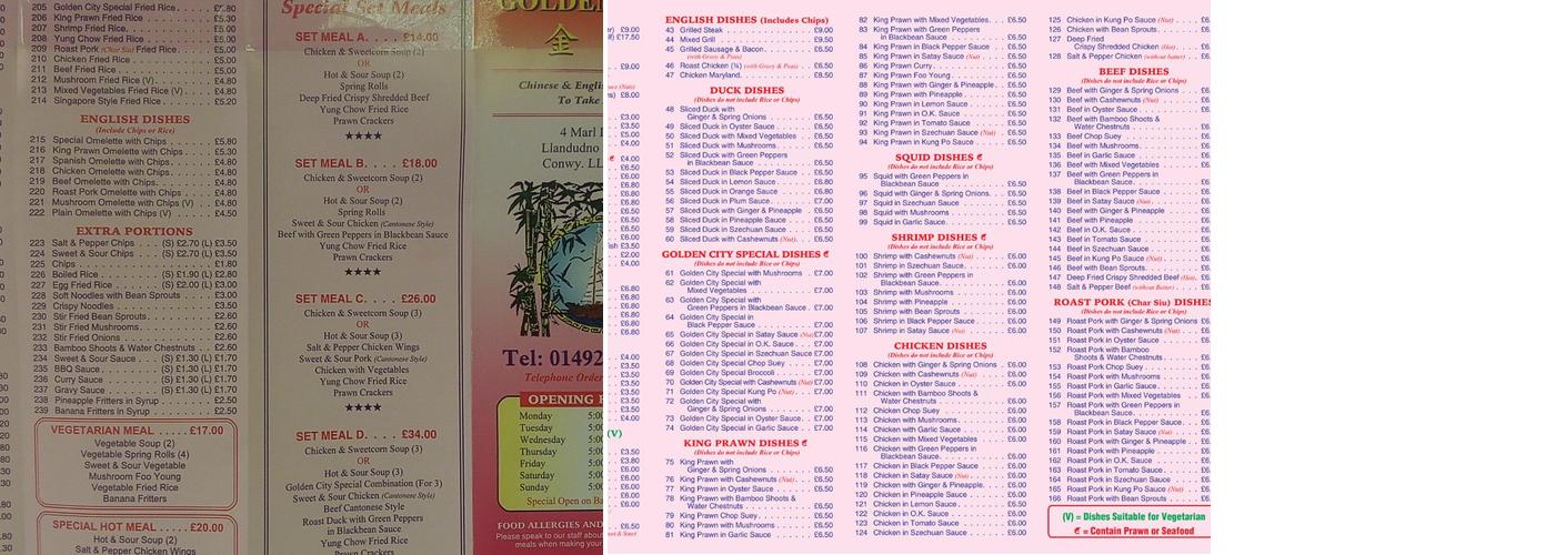 Golden City Menu