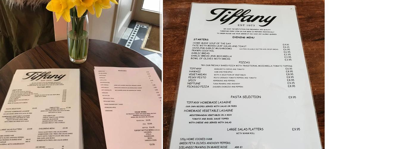 Tiffany Cafe Bar Menu