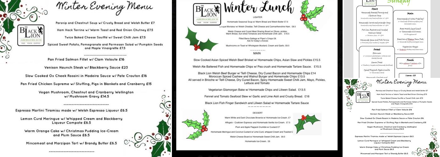 The Black Lion, Abergorlech Menu
