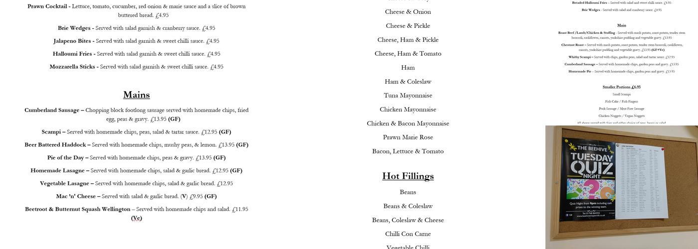 The Beehive Inn - Penrith Menu