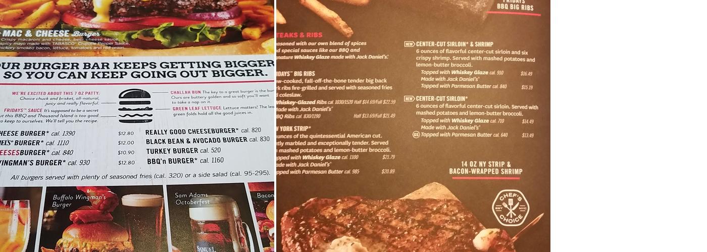 TGI Fridays Menu