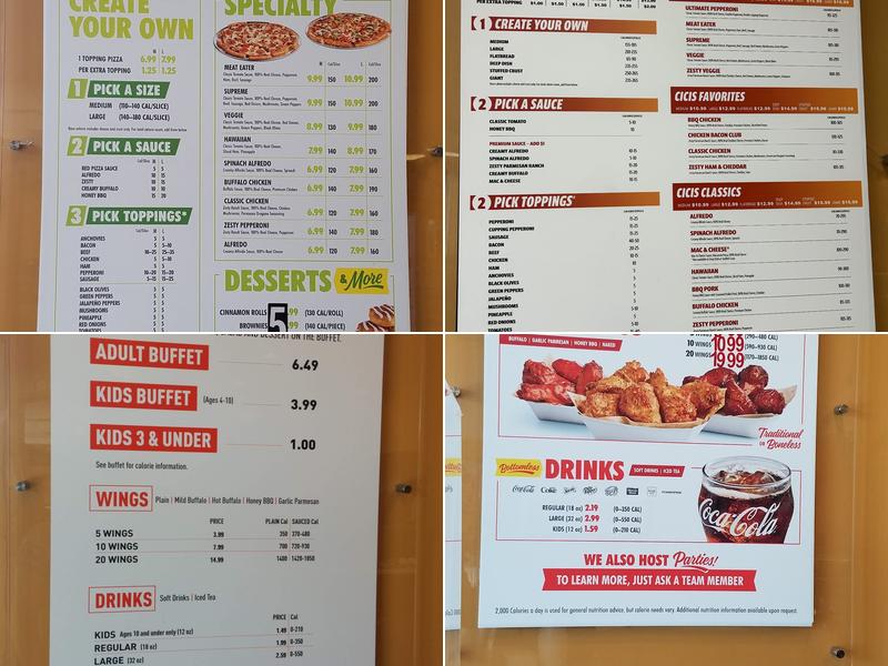 Cicis Pizza Menu