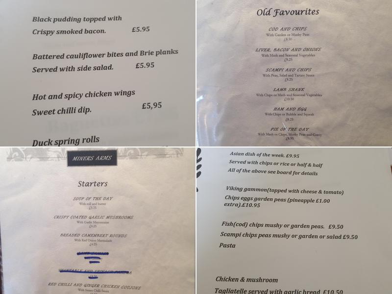 The Miners Arms Menu