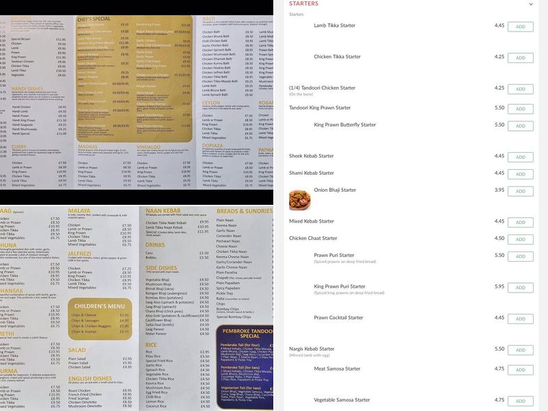 Pembroke Tandoori Menu