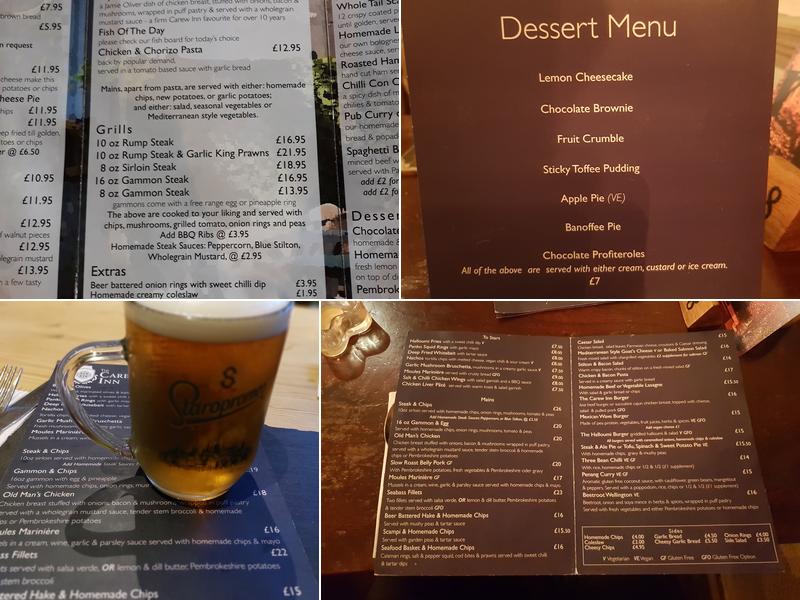 Carew Inn Ltd Menu
